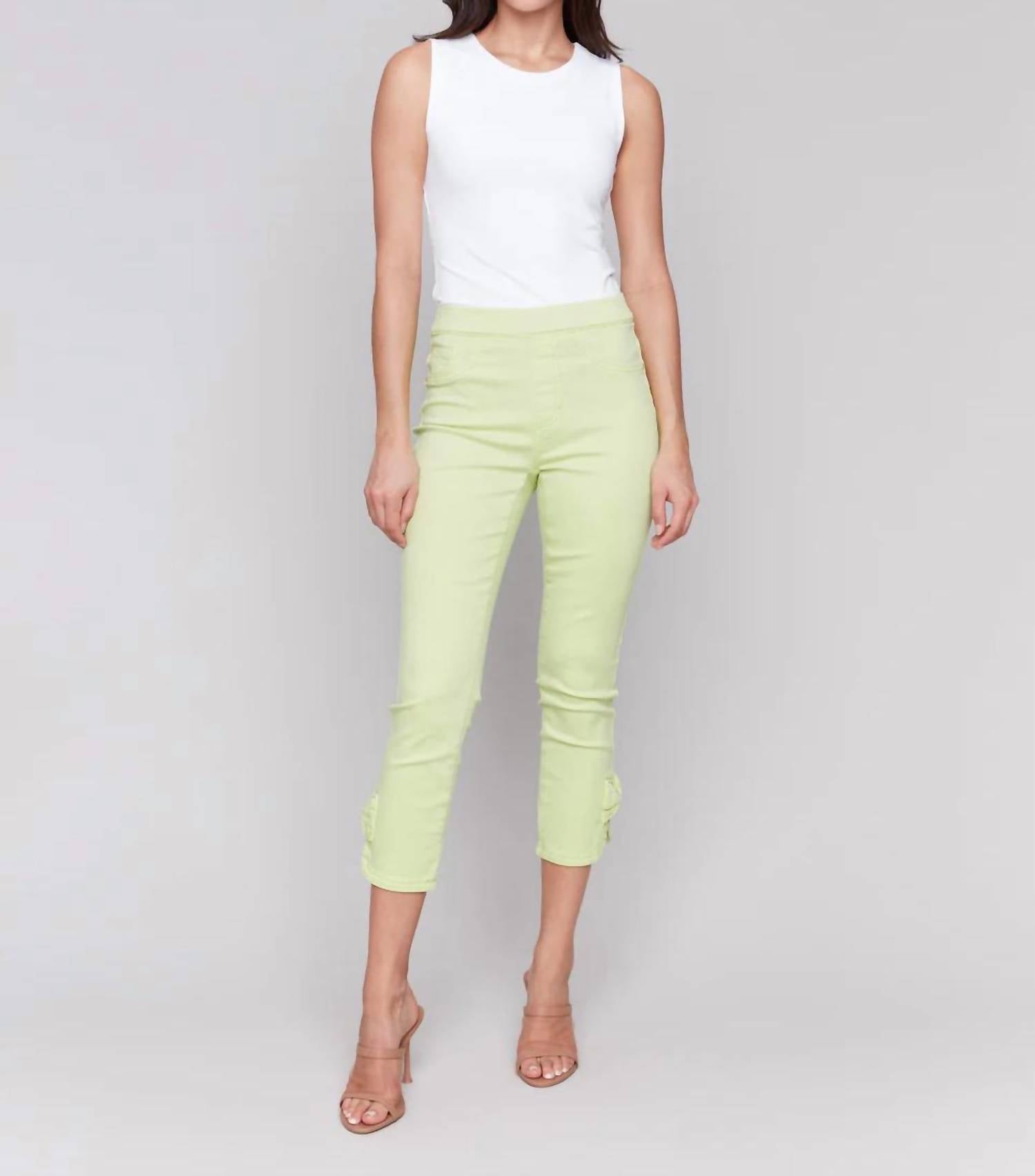 CHARLIE B Women's Side Knot Cropped Pant in keylime - women's pants