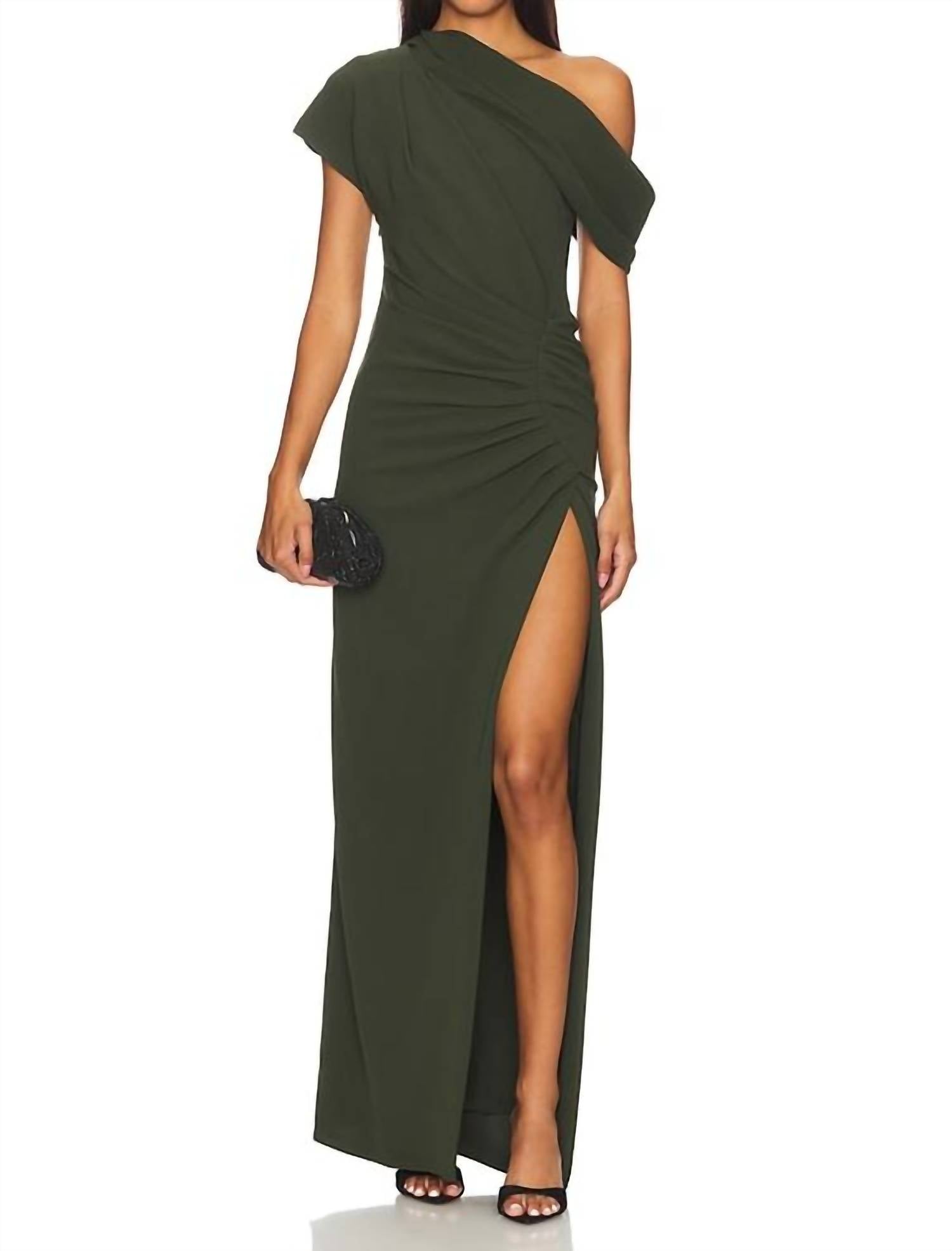 SIMKHAI One Shoulder Rouched Gown in everest - women's dress