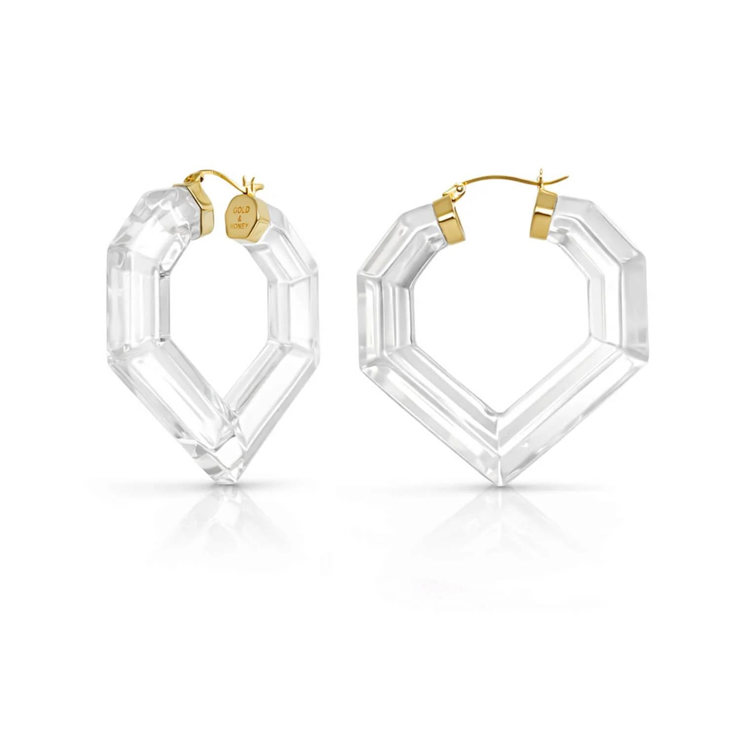 Gold & Honey - Women's Heart Gem Lucite Hoop Earrings