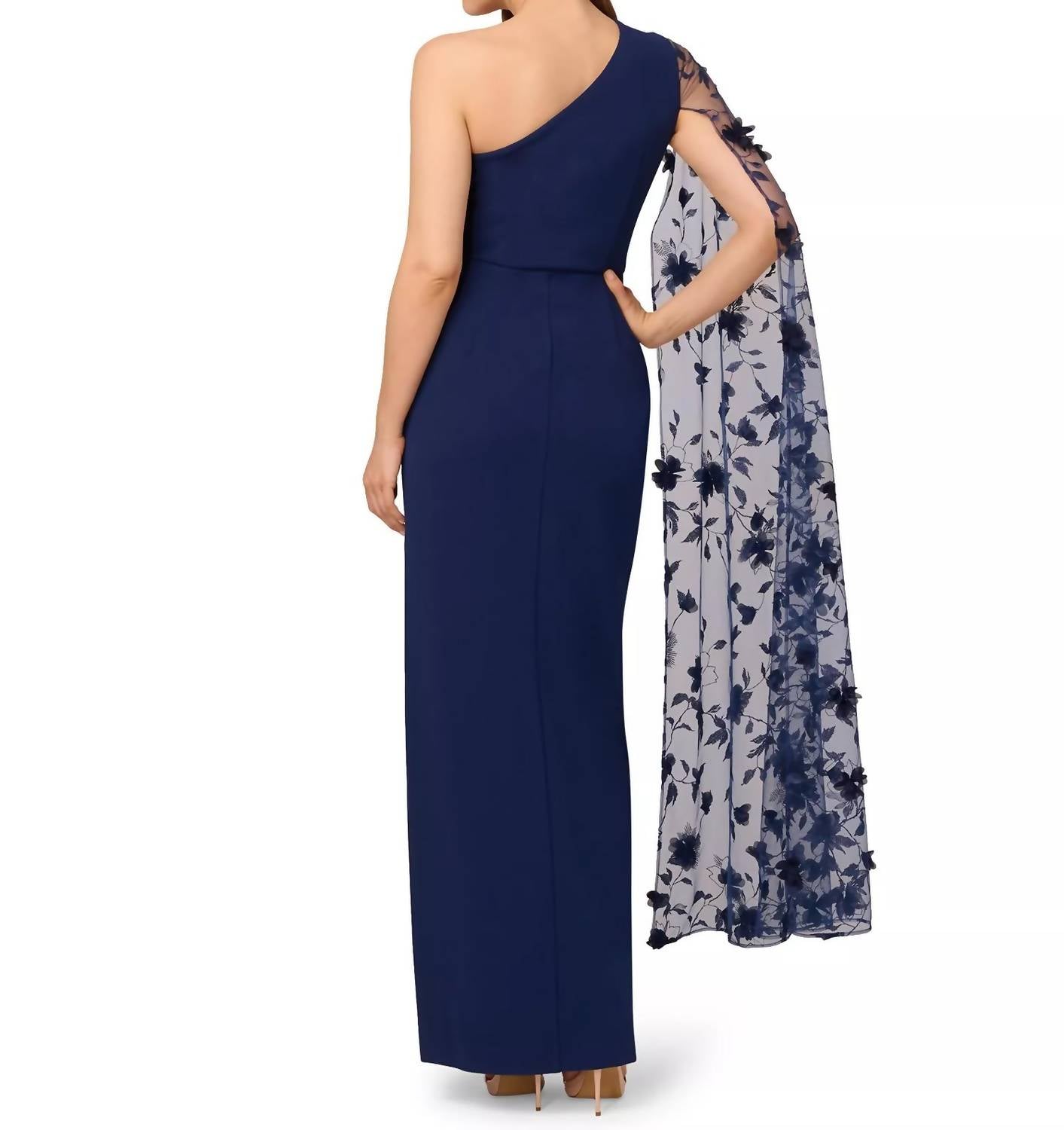 Aidan Mattox - One Shoulder Floral Cape Sleeve Dress