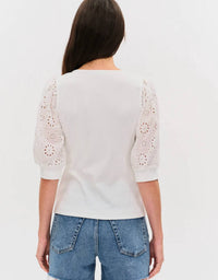 Six/Fifty - Esme Ribbed Eyelet Sleeved V-Neck Top
