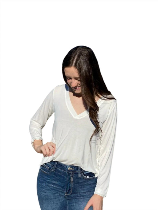 Pol - Vintage Washed Long Sleeve V-neck Tee