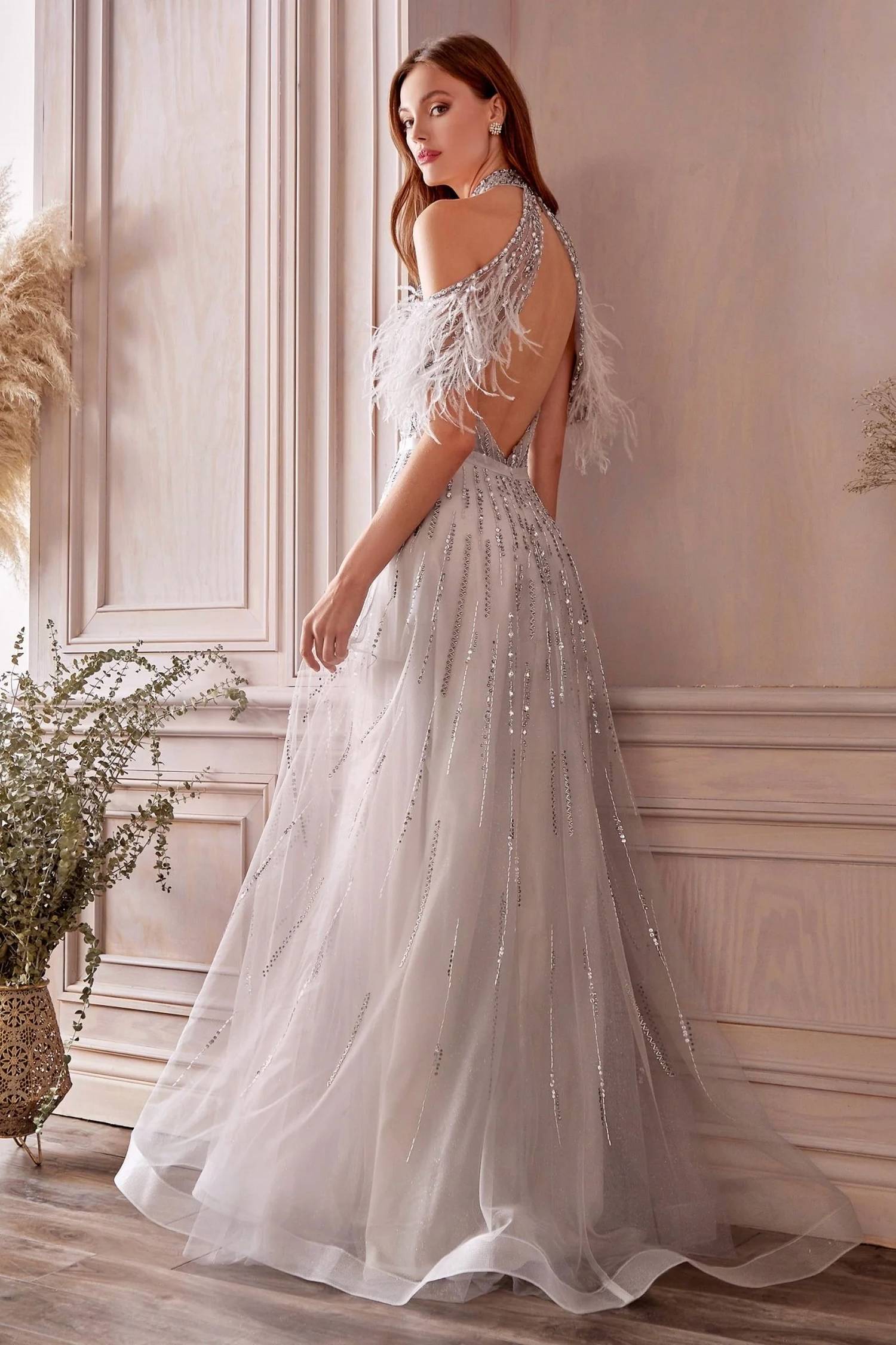 Andrea & Leo Couture - Anastasia Feather Drape Beaded Ball Gown