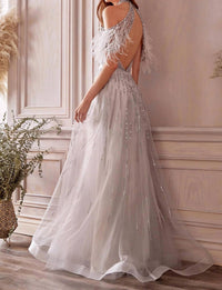 Andrea & Leo Couture - Anastasia Feather Drape Beaded Ball Gown