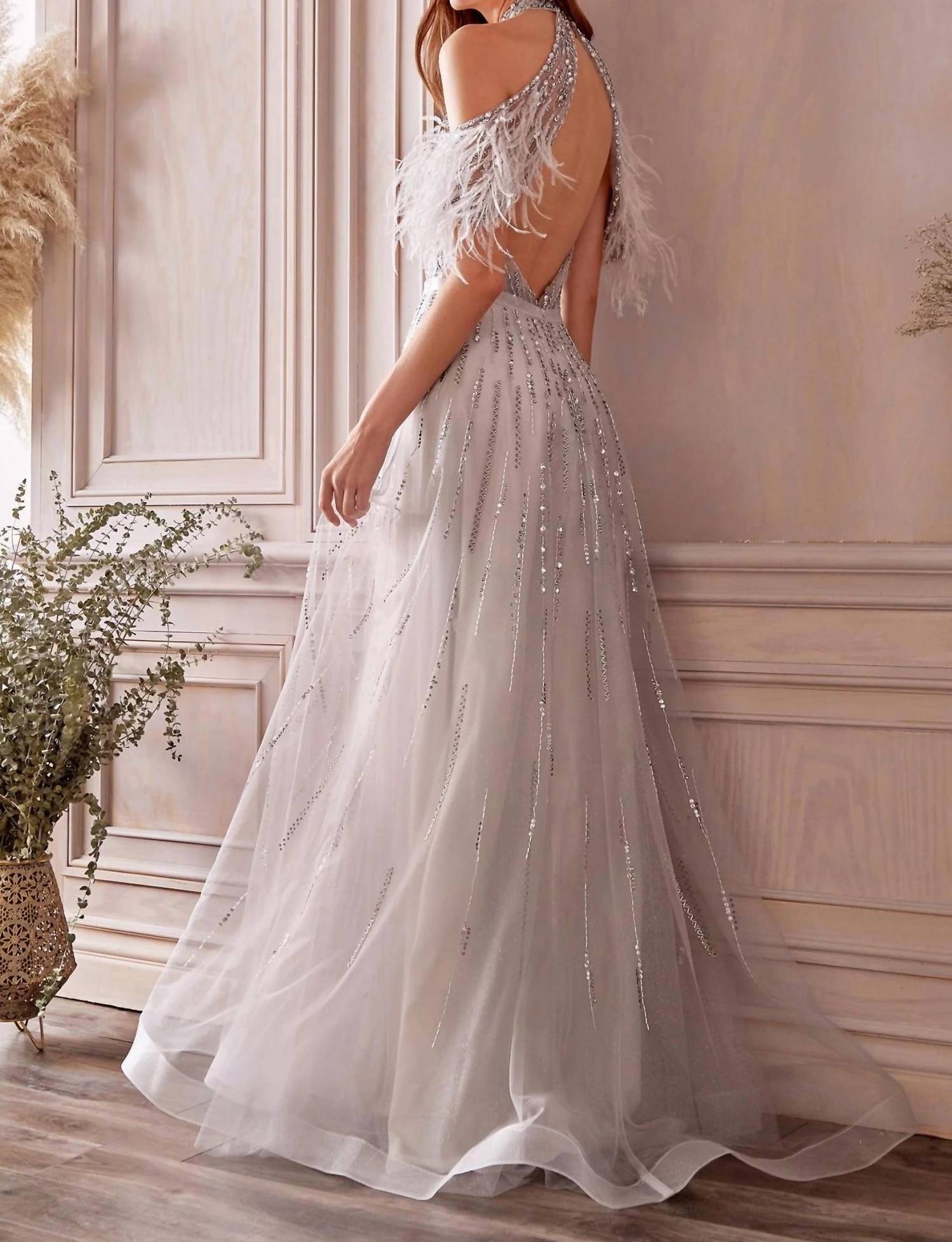 Andrea & Leo Couture - Anastasia Feather Drape Beaded Ball Gown