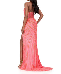 ASHLEYlauren Sweetheart Beaded Prom Dress in electric pink - women's dress - detail view