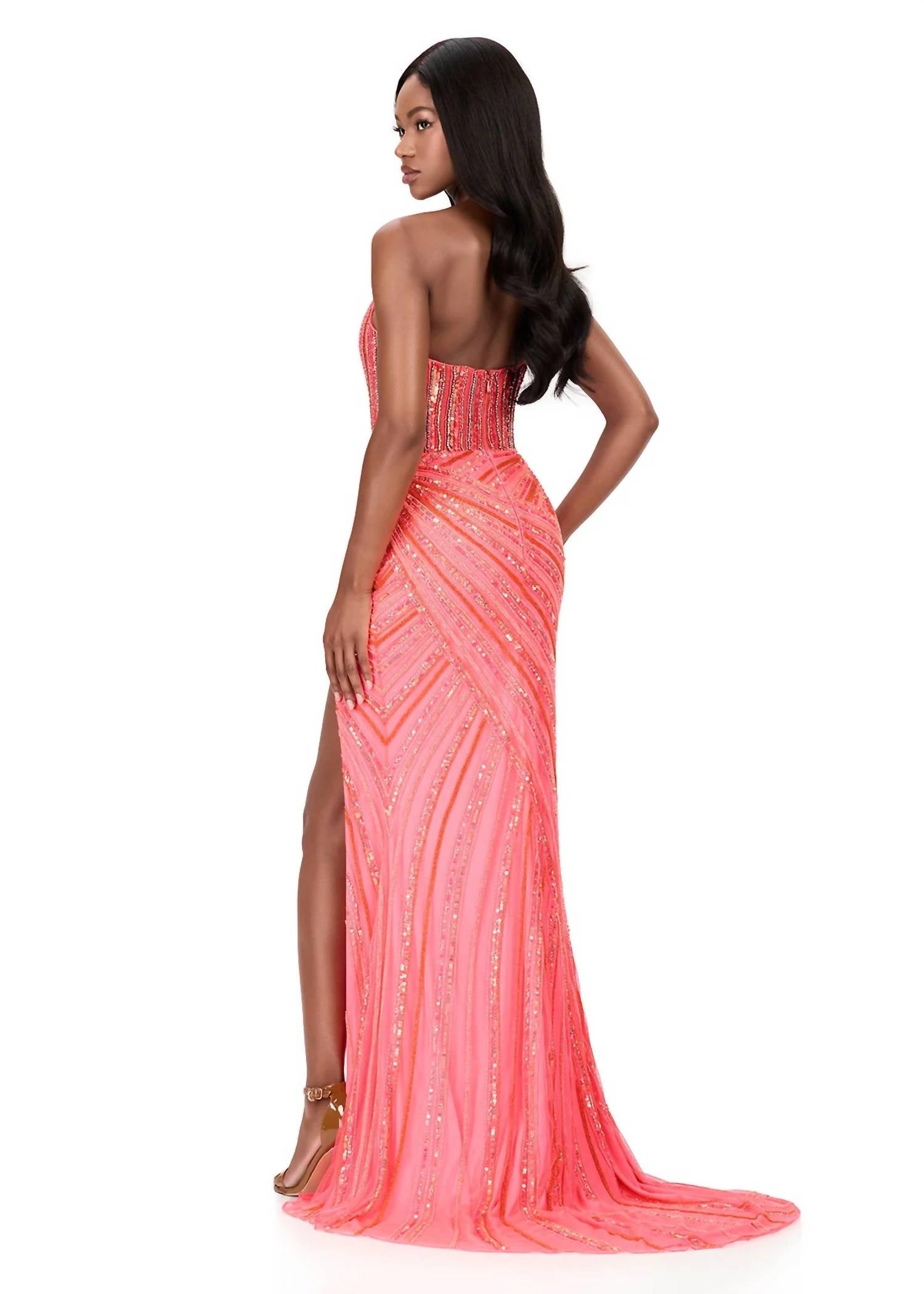 ASHLEYlauren Sweetheart Beaded Prom Dress in electric pink - women's dress - alternate view