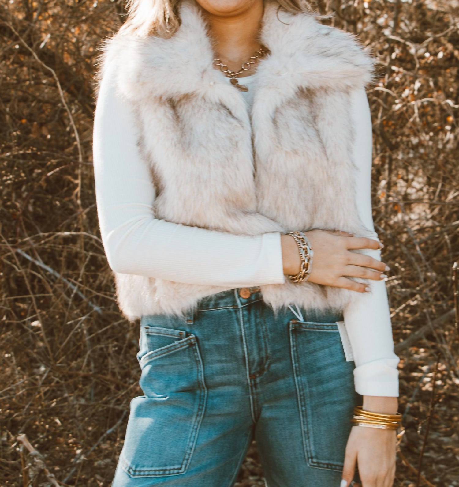 BUCKETLIST Fireside Faux Fur Vest in cream - women's jacket - view 4