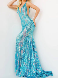Jovani - V Neck Embellished Prom Maxi Dress