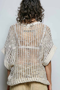 Pol - Open-weave Textured Knit Boxy Top