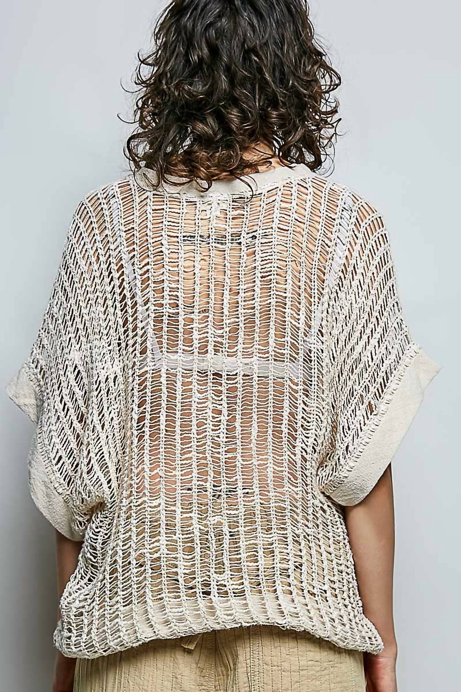 Pol - Open-weave Textured Knit Boxy Top