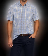 R-Options Plaid Short Sleeve Button Up Shirt in multi color - men's t-shirt