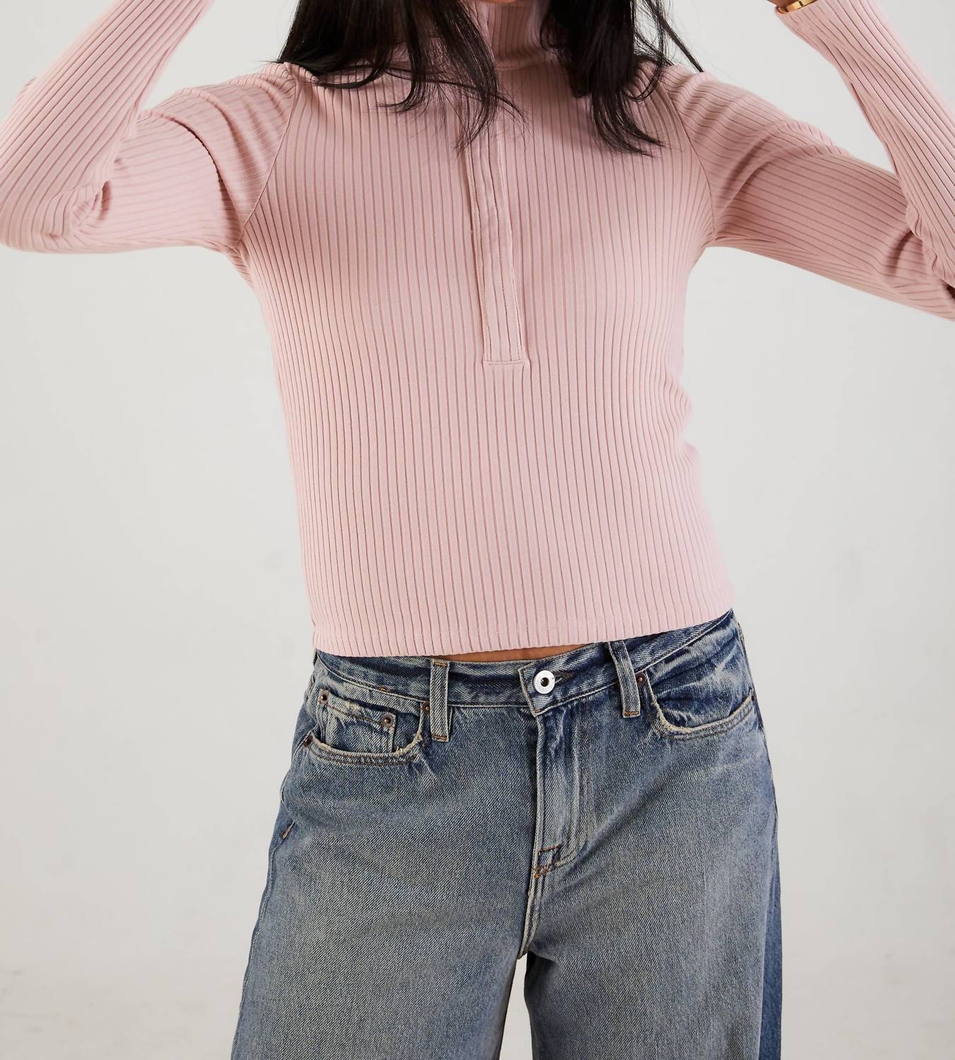 Nsf - Aii Rib Long Sleeve Crop Snap Polo