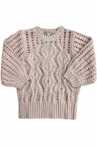 Cotton By Autumn Cashmere - Elbow Mesh Sleeve Cable Crew Top