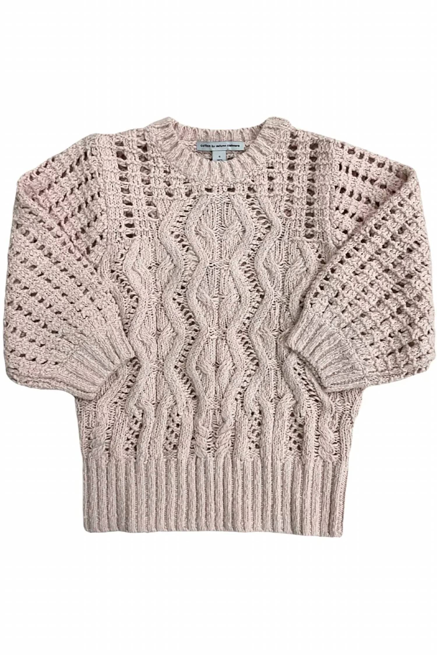 Cotton By Autumn Cashmere - Elbow Mesh Sleeve Cable Crew Top