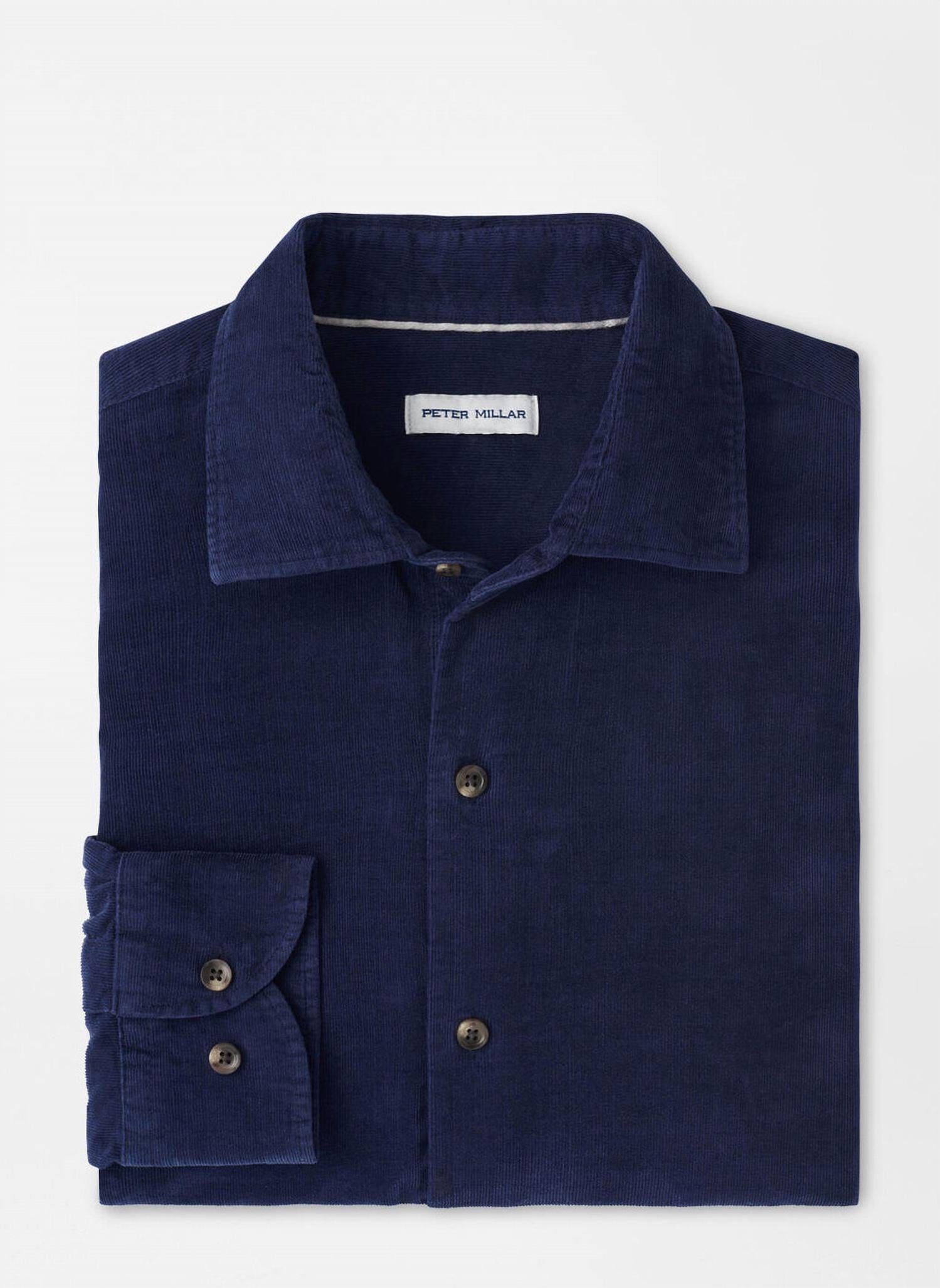 PETER MILLAR Aspen Cashmere Corduroy Shirt in navy - men's shirt - alternate view
