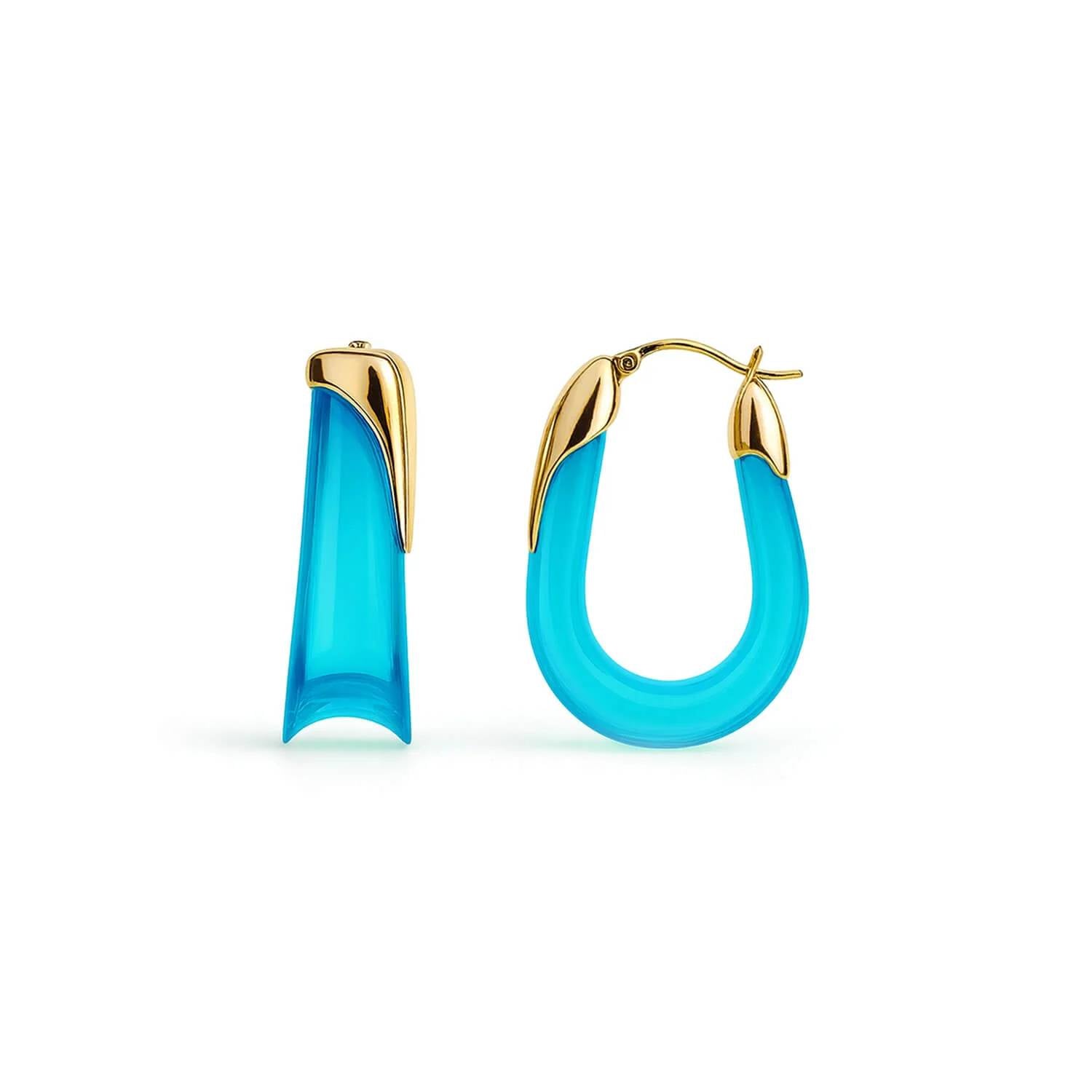 Gold & Honey - Women's Sculpted U Lucite Birthstone Hoop Earrings