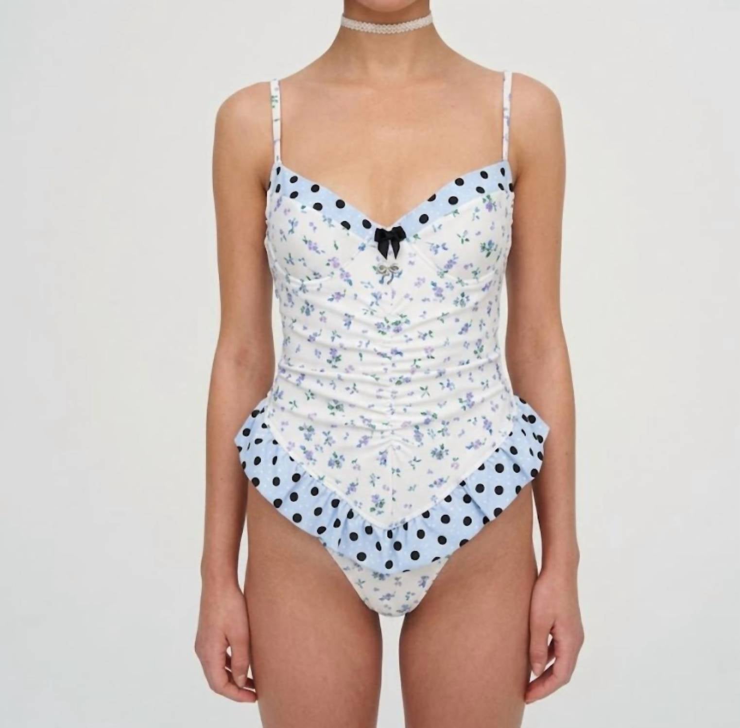 for Love & Lemons Muna Bathing Suit in blue white - women's swimwear