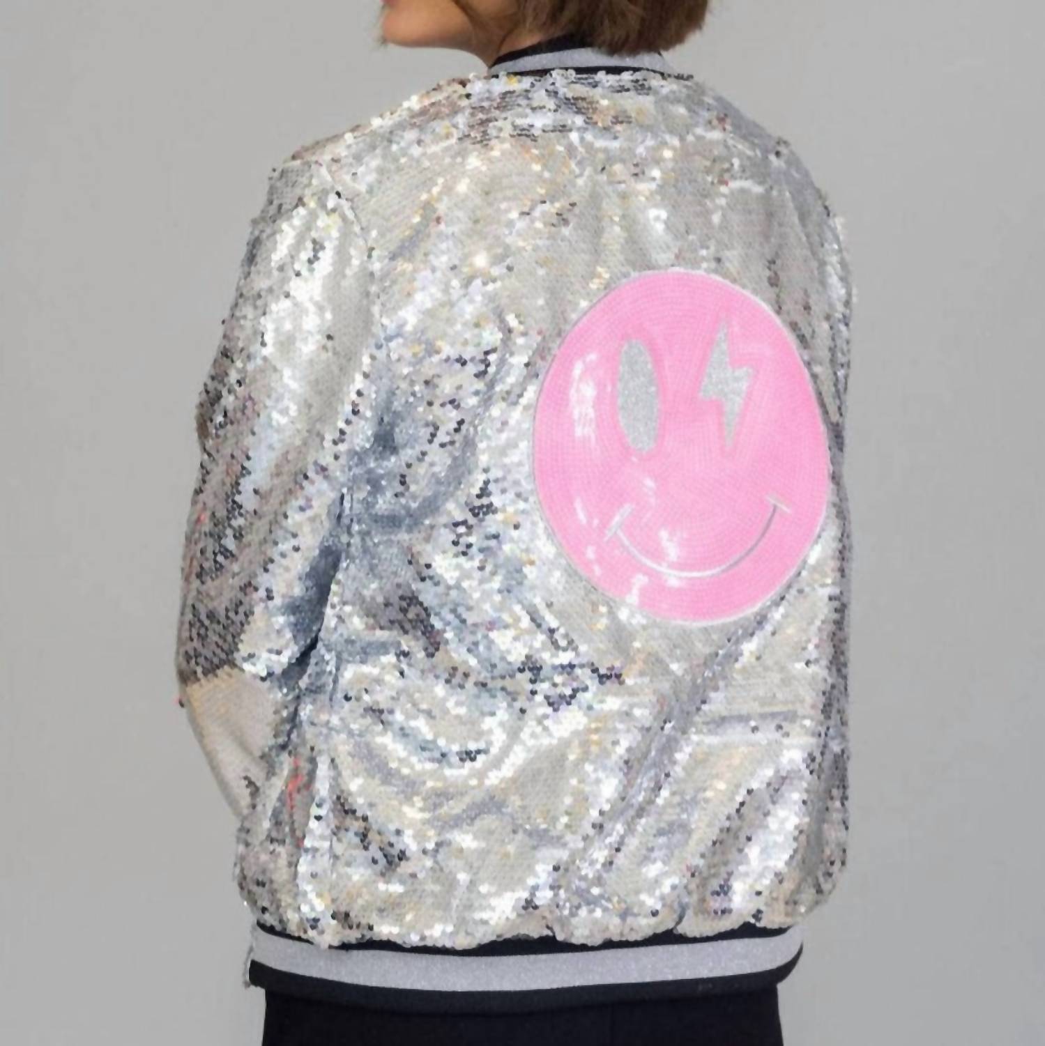 Lola + The Boys - Emoji Sequin Adult Bomber Jacket