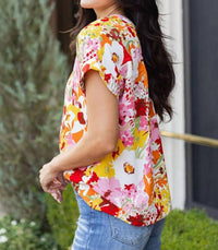 Supreme Fashion - Boho Floral Print V Neck Short Sleeves Top