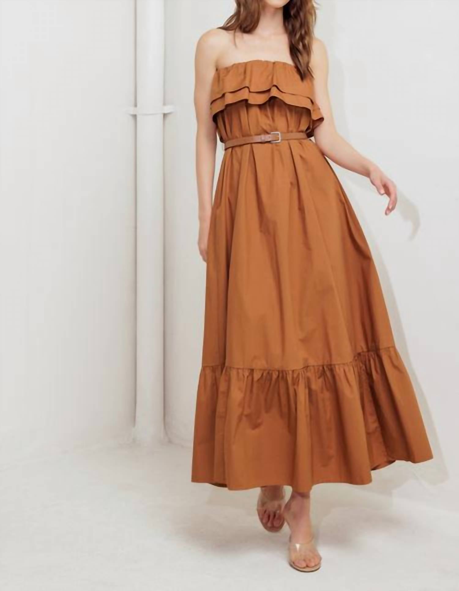 Flying Tomato - Strapless Milk And Honey Woven Midi Dress