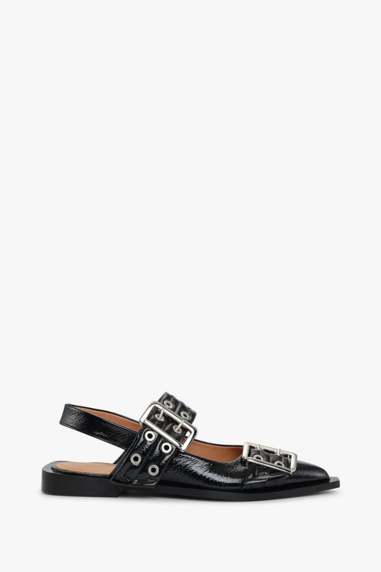 Ganni - Women's Feminine Buckle Naplack Croc Sandal