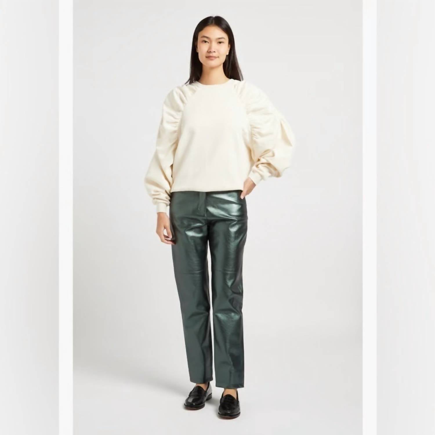 The Label Edition Women's Marlon Pants in metallic green - women's pants - alternate view