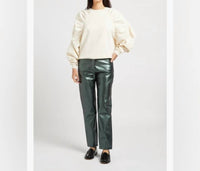 The Label Edition Women's Marlon Pants in metallic green - women's pants - detail view