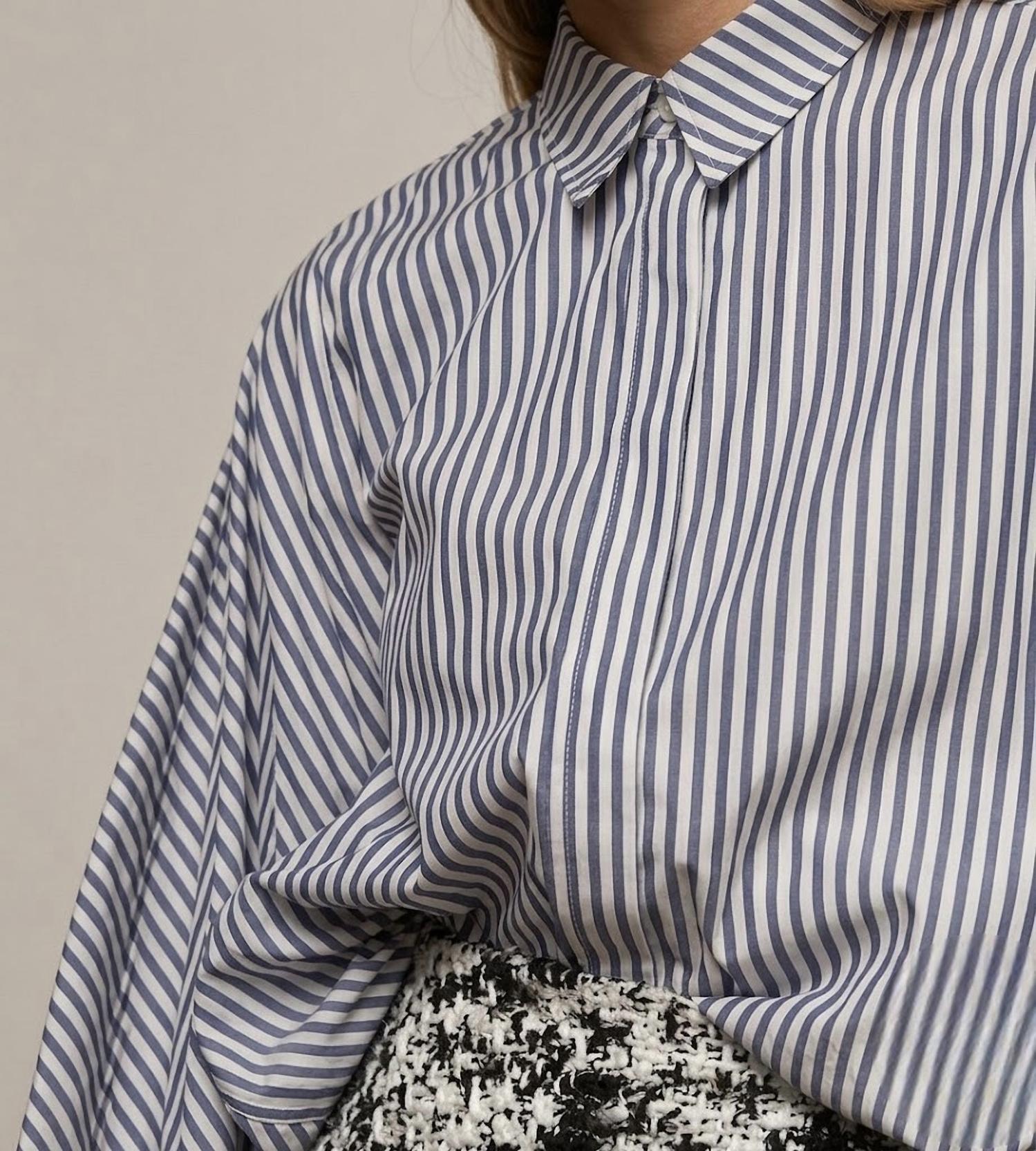 Kika Vargas Egris Long Sleeve Top in blue stripe - women's blouse - detail view