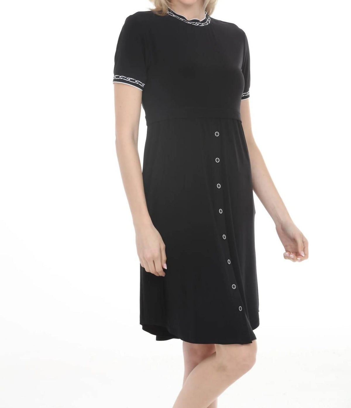 Joseph Ribkoff - Chain Rib Trim A-line Dress
