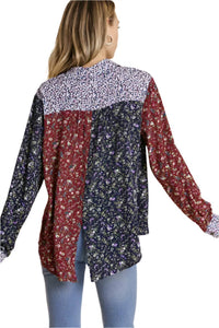 Umgee - Mixed Floral Roll Tab Shirt