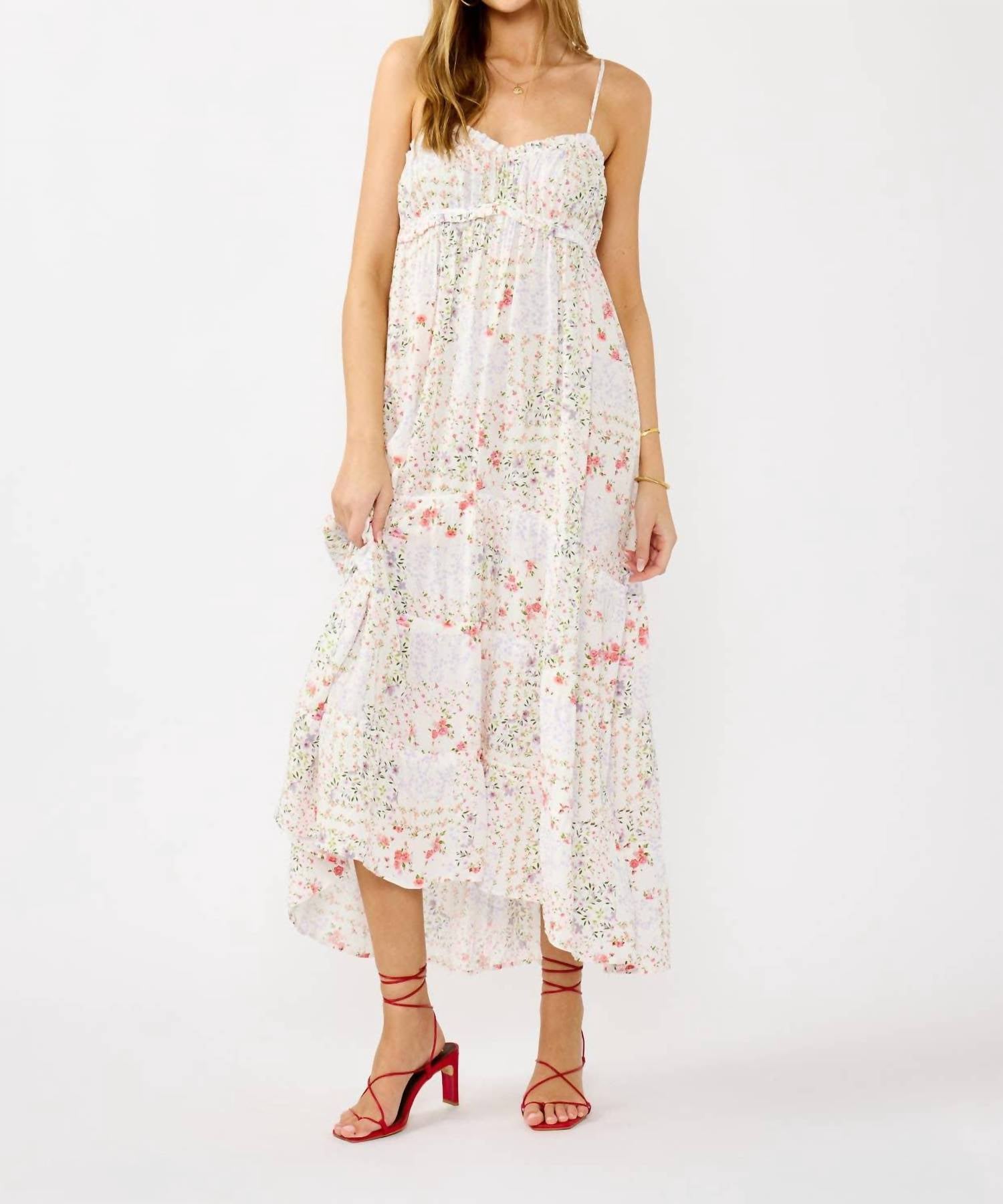 Lovestitch - Smocked Ditsy Floral Tiered Maxi Dress