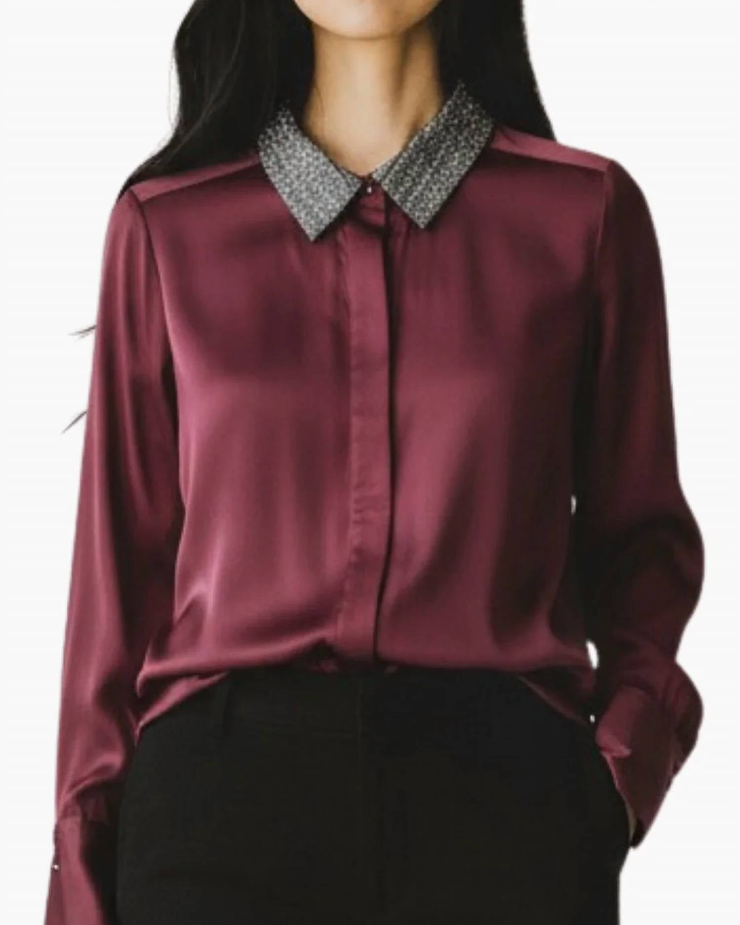 Go By Go Silk - Le Blouse With Beaded Collar Top
