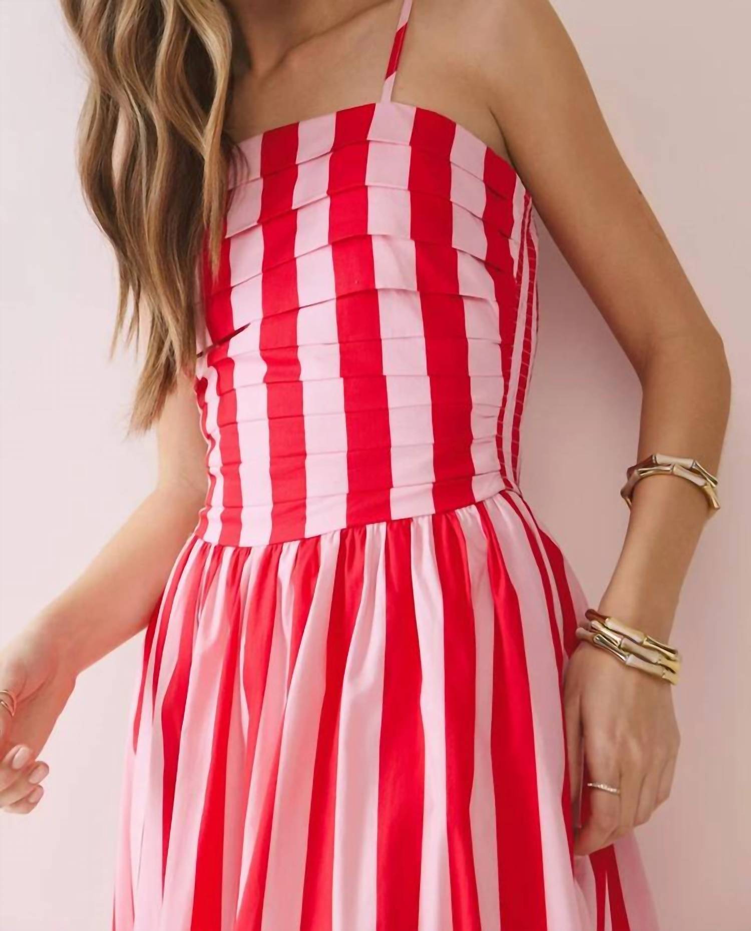 Tcec - Made You Look Stripe Smocked Midi Dress
