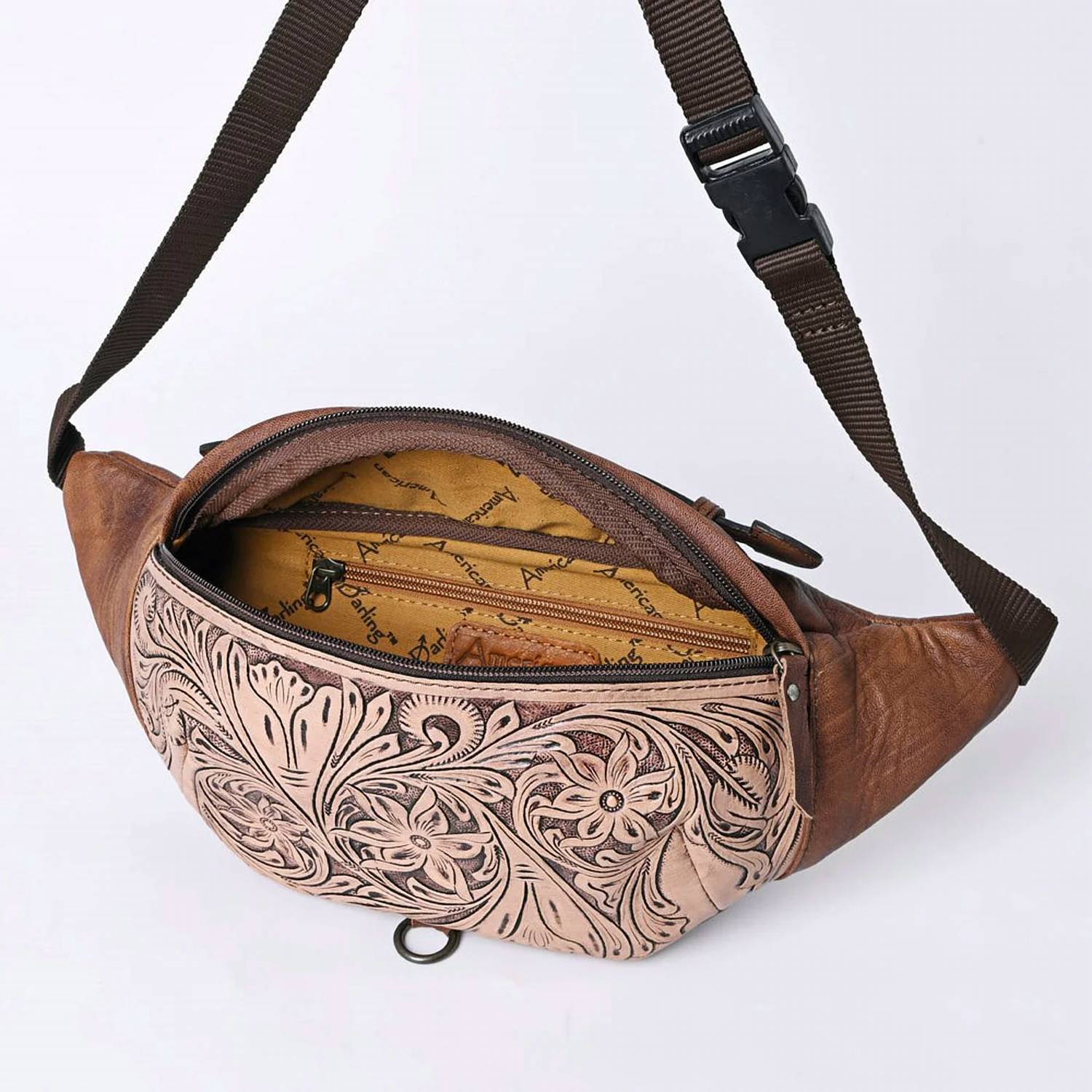 American Darling - Women's Floral Leather Fanny Pack Sling Bag
