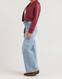 jakett Collins Stonewash Leather Jacket in red - women's jacket - alternate view