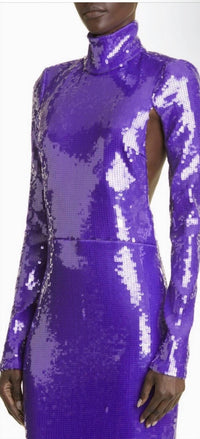 Laquan Smith - Sequin Mock Neck Long Sleeve Cutout Column Gown