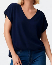 Joseph Ribkoff - Short Sleeve V-neck Blouson Top