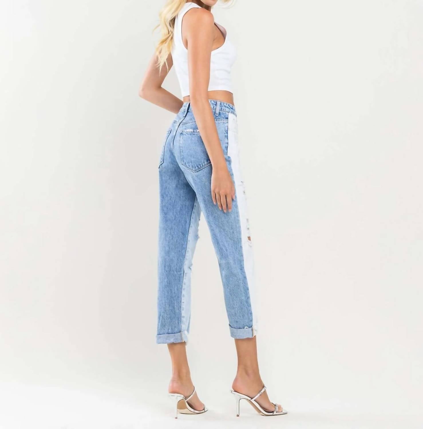 Vervet By Flying Monkey - Distressed Colorblock Mom Jeans
