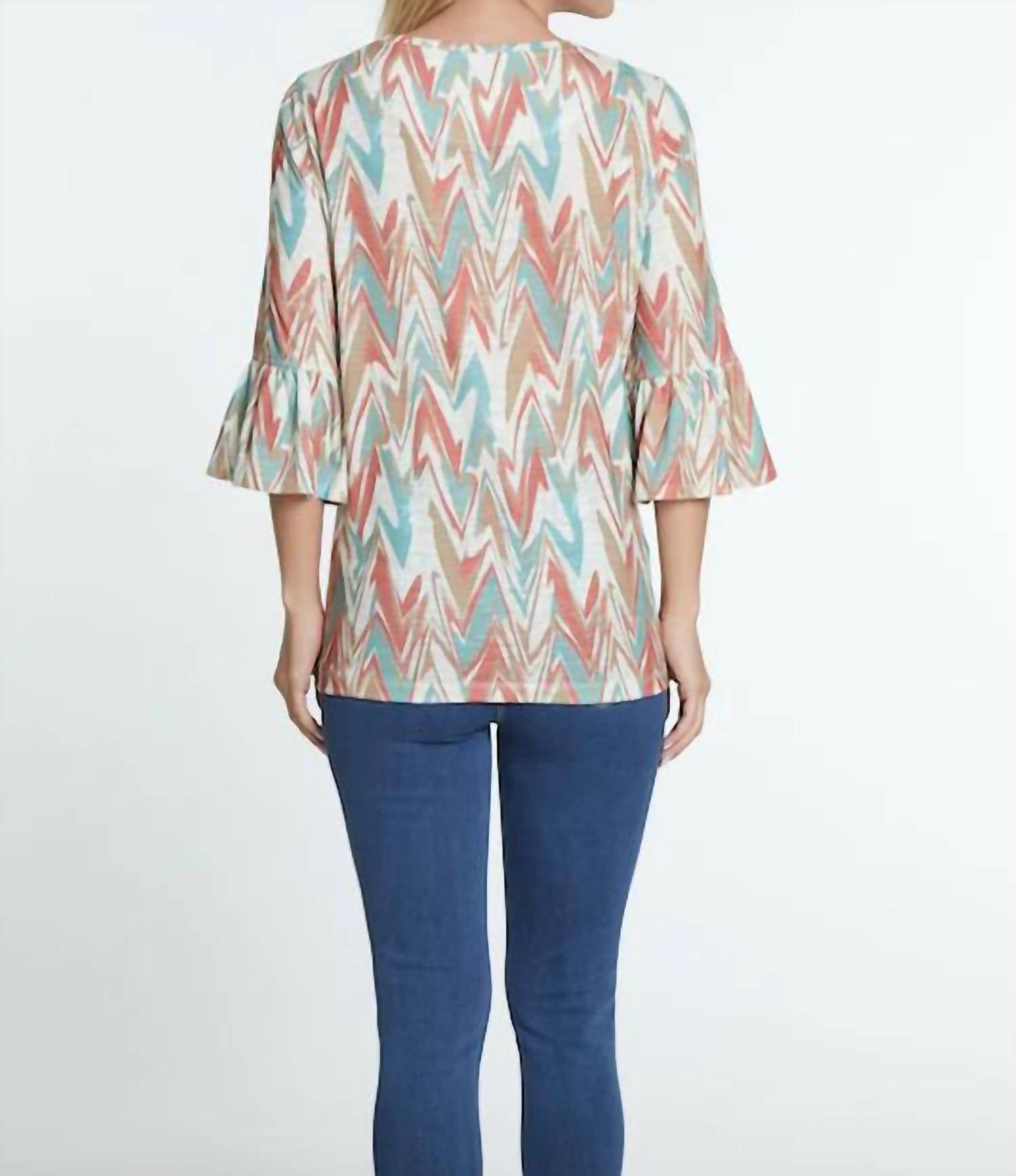 Multiples - Flounce Sleeve Chevron Knit Top