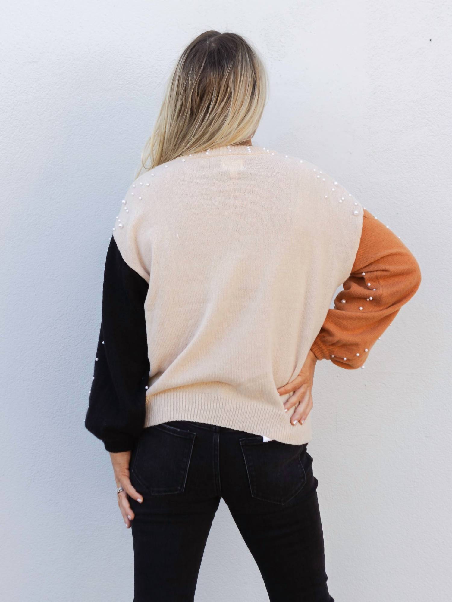 Bibi - A Pearly Affair Pearl Beaded Color Block Sweater