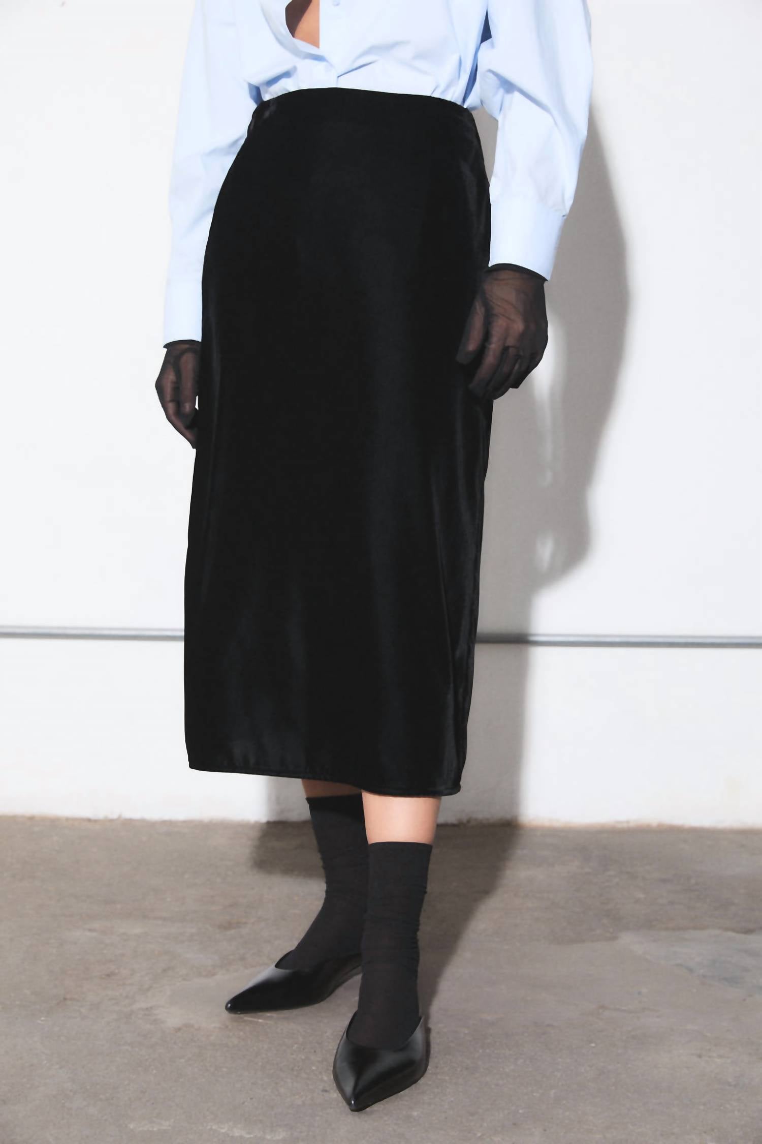 DELUC Mason Velvet Midi Skirt in black - women's skirt - alternate view