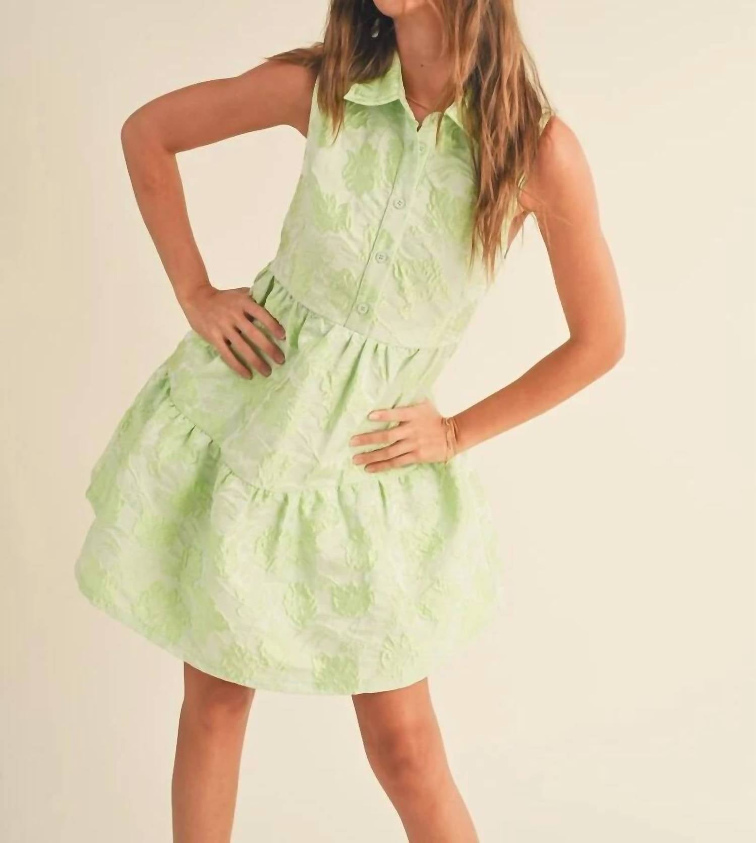 &merci Button Down Texture Sleeveless Mini Dress in lime - women's dress - view 5