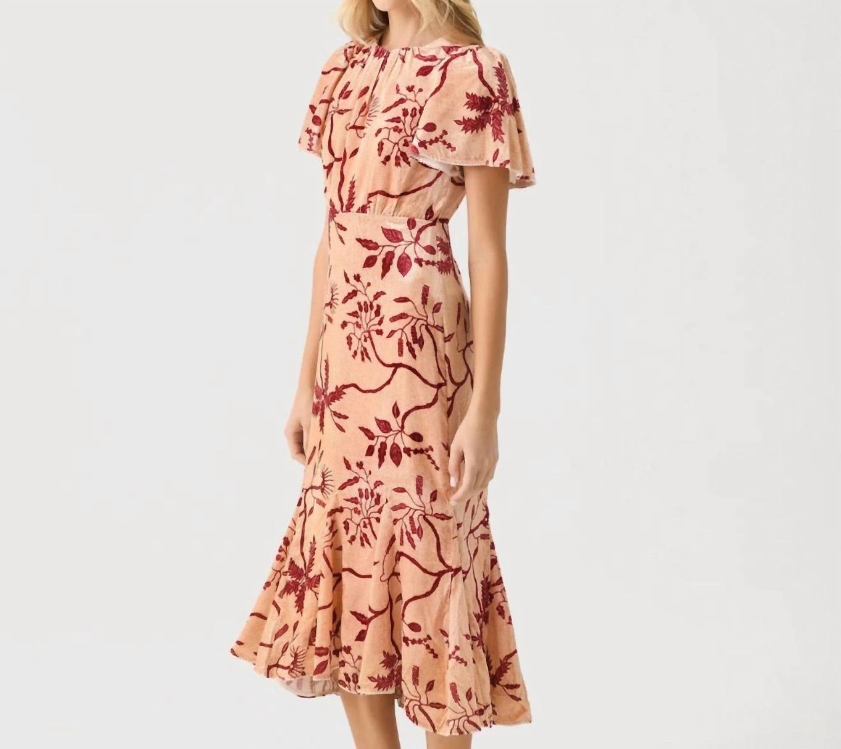 RHODE Grande Arabella Floral Midi Dress in cream enchanted vine - women's dress - detail view