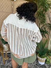 Sew In Love - Button-down Floral And Stripe Printed Top