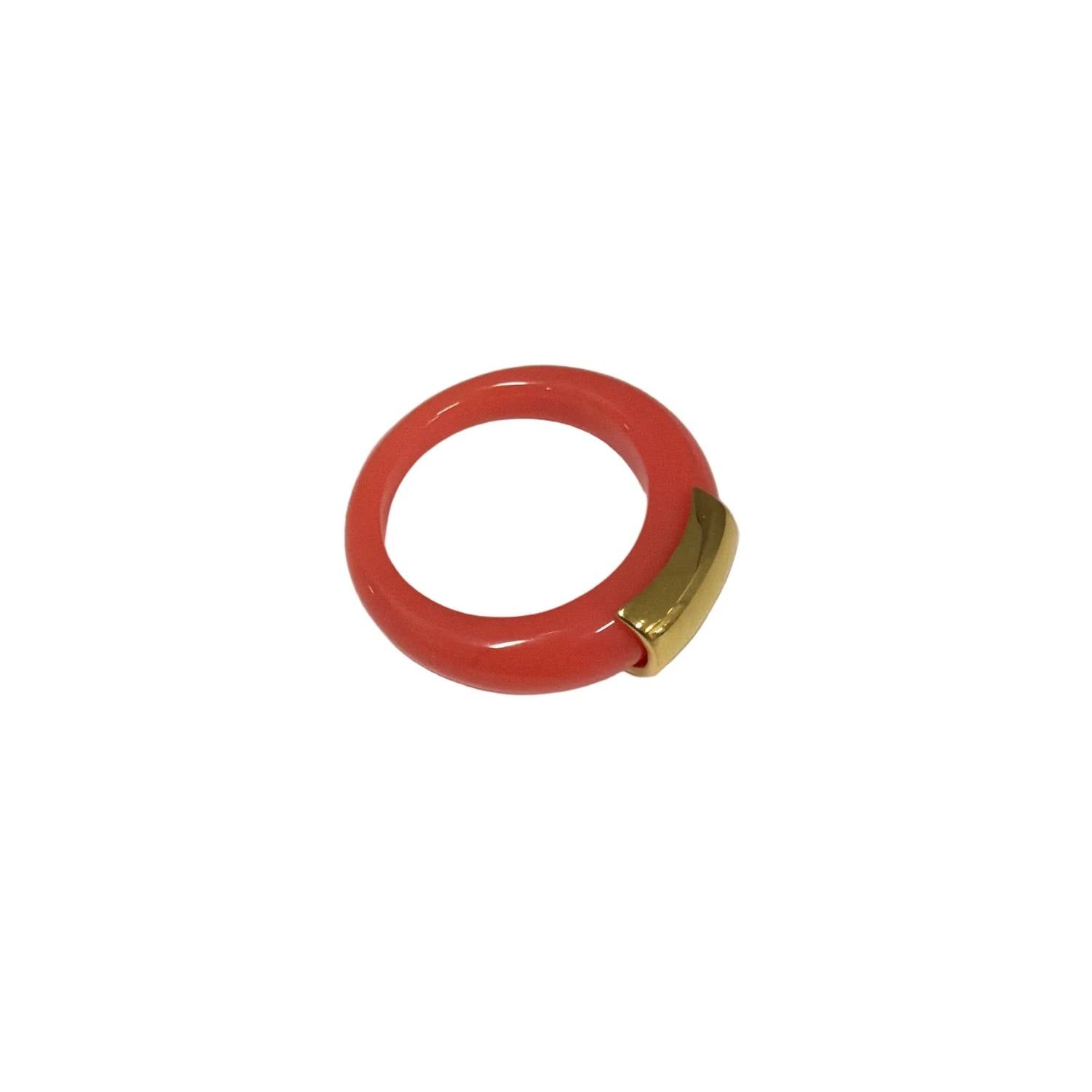 Lucas Jack - Women's Coral Resin Ring With Gold Bar Accent