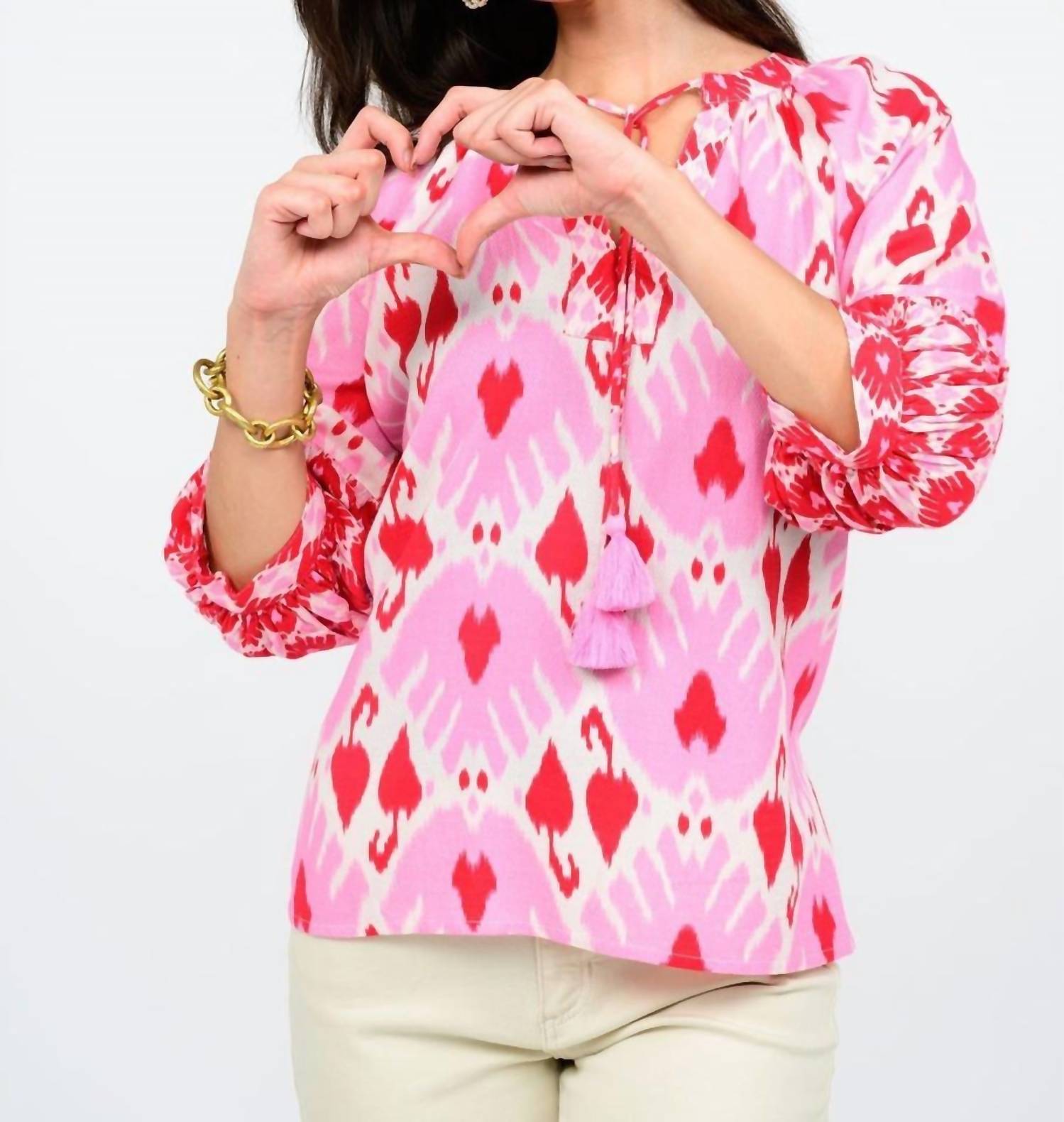Ivy Jane IKAT YOUR HEART TOP in red 1 - women's blouse - alternate view