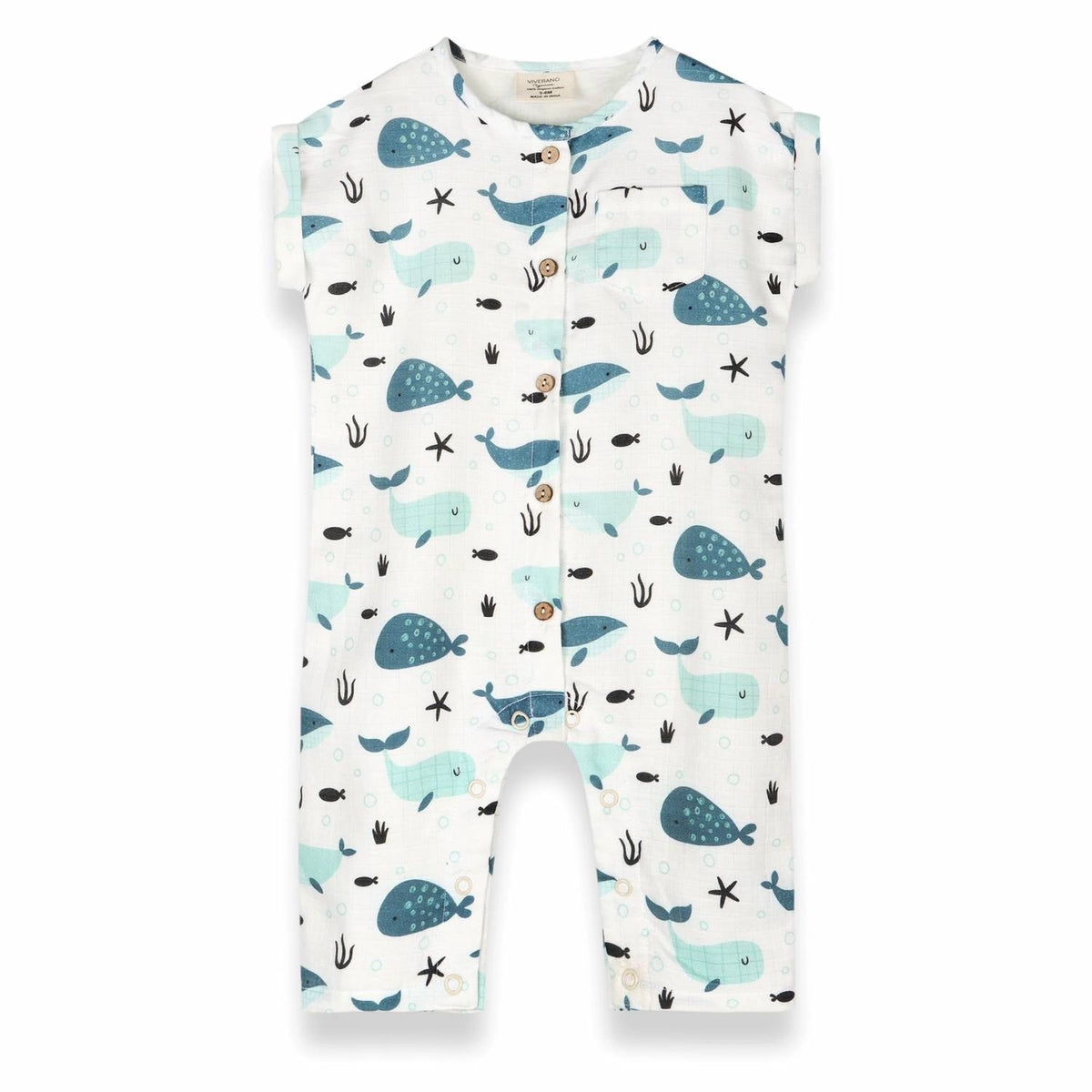 Viverano Organics - Kids Whales Rolled Sleeve Jumpsuit