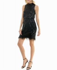 Nicole Miller - Evie Sequin And Feather Sleeveless Mini Dress