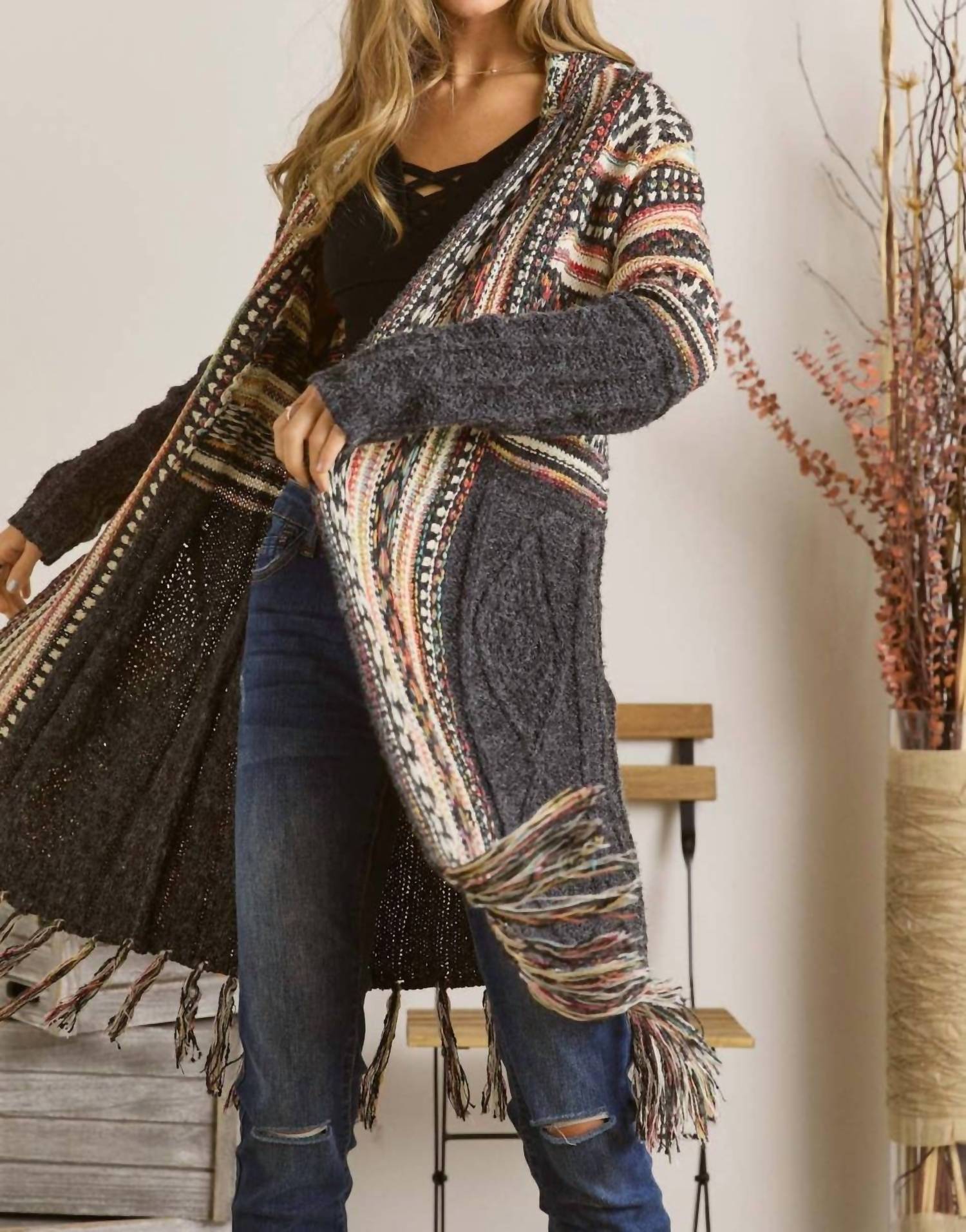 Adora - Maya Fringe Hem Aztec Cardigan